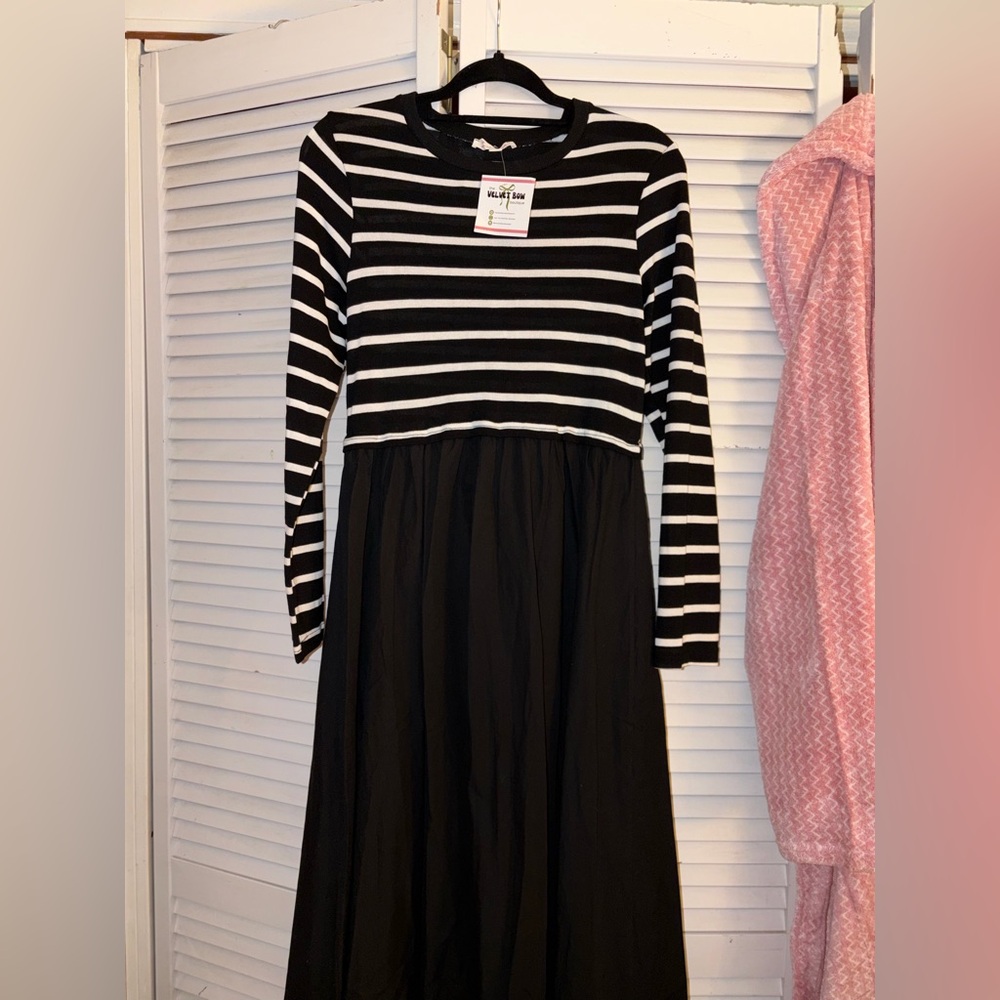 The Velvet Bow boutique black & white striped mid/maxi dress